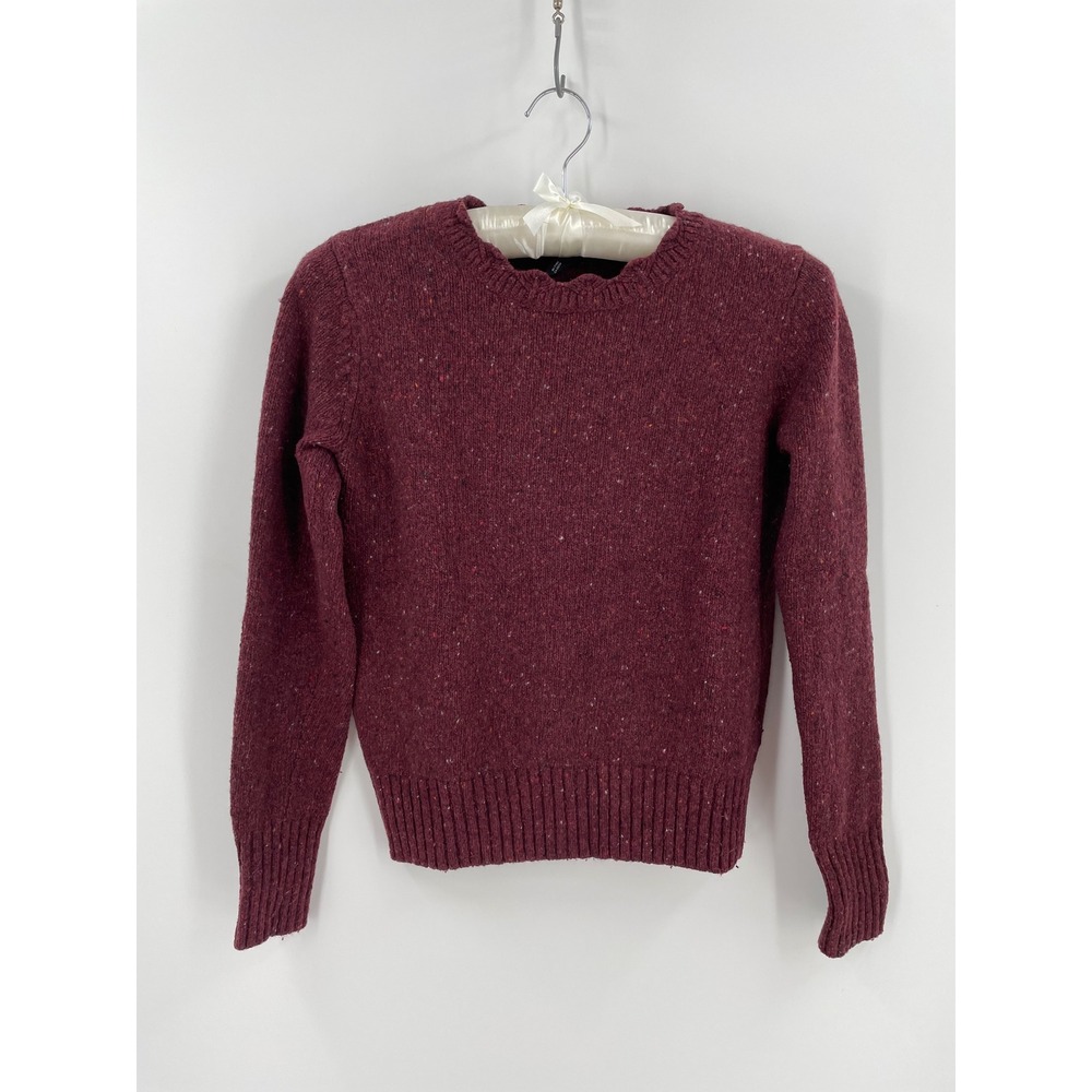 Club Monaco Burgundy Speckled Wool Sweater S Scalloped Crewneck Italian Yarn